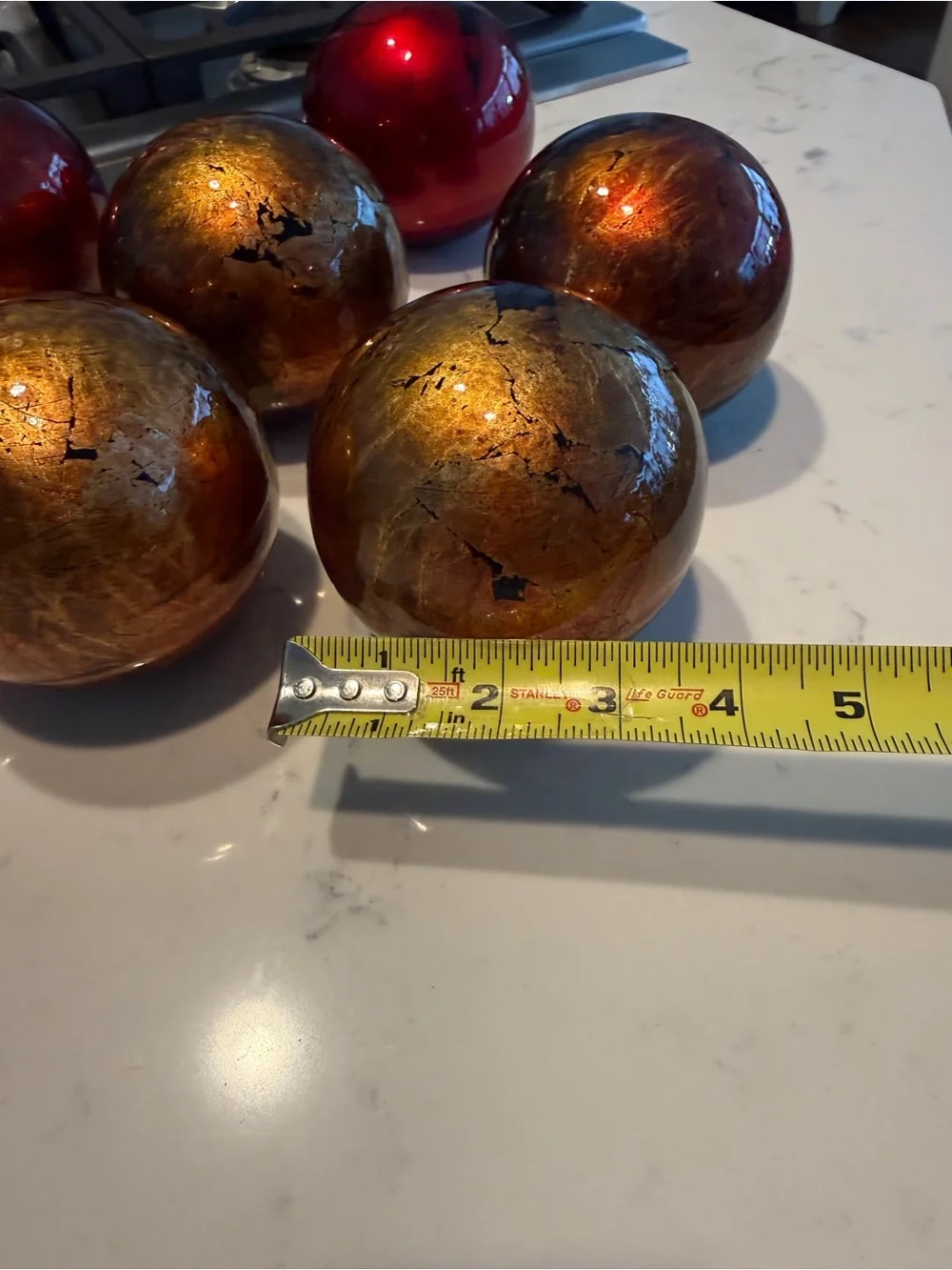 Set of 7 Red Gold Mercury Glass Decorative Orbs Spheres 4” Holiday Decor